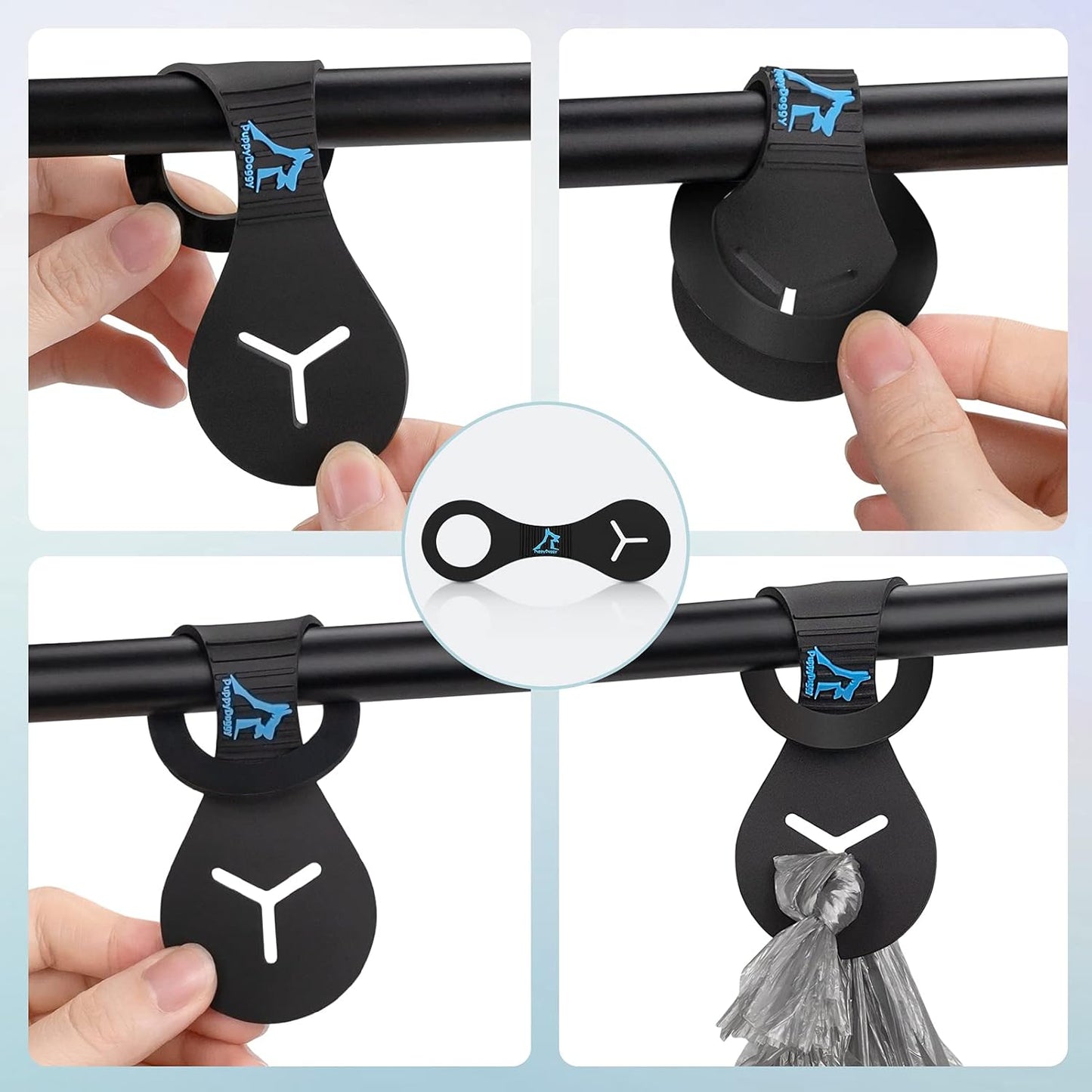 PuppyDoggy Dog Poop Bag Holder for Leash Waste Bag Carrier Dog Poop Bag Dispenser for Walking Running Bicycle Accessory 4 Pieces (Light Green)