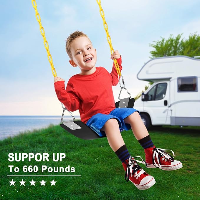 AGPTEK Swing Set, Seat with 66 Inch Anti-Rust Chains Thermoplastic Coated, Support 250lb, Cushion Accessories Replacement with Snap Hooks for Outdoors, Playground, Jungle & Gym - Black