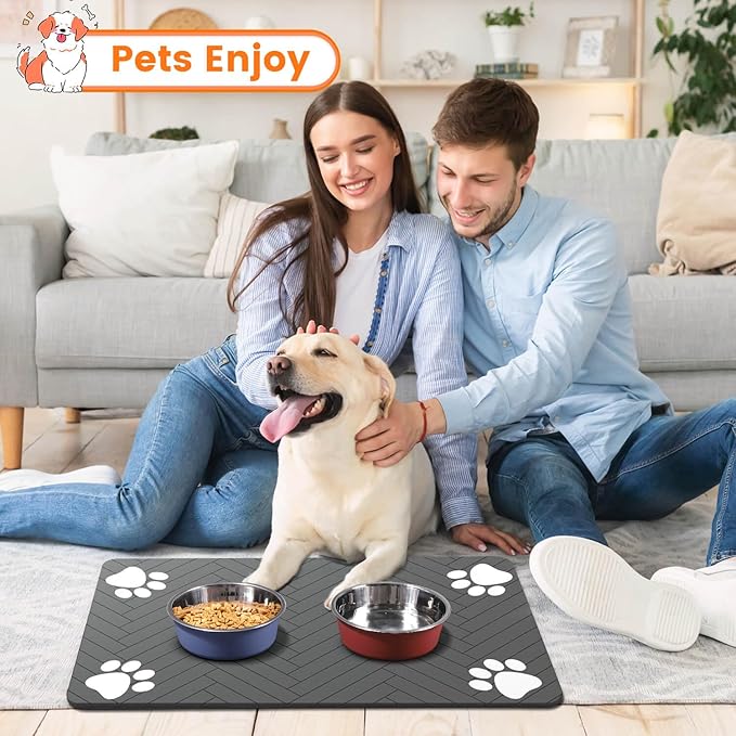 Pet Feeding Mat-Absorbent Pet Placemat for Food and Water Bowl, with Waterproof Rubber Backing, Quick Dry Water Dispenser Mat for Dog and Cat (20"x12", Lime Green)