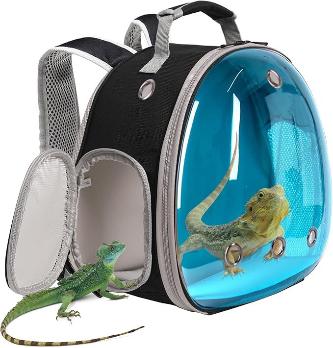 Guinea Pig Carrier, Guinea Pig Backpack with Clear Bubble Window (Black-Blue, Backpack)