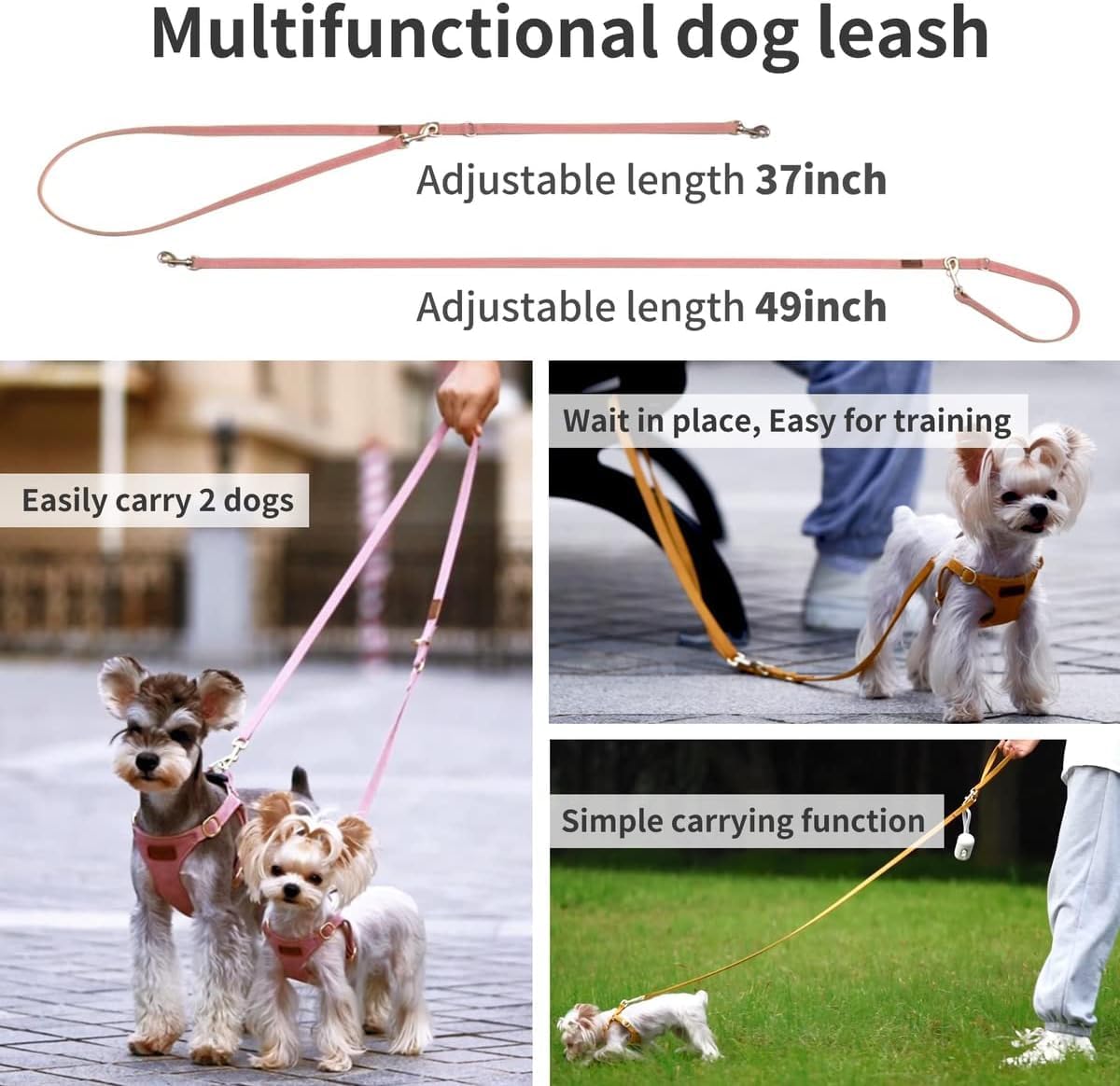 Puppytie No Pull Dog Harness with Multifunction Dog Leash,Soft Adjustable No Choke Escape Proof Pet Harness Vest for Medium Dogs or Large Dogs,Pink,M