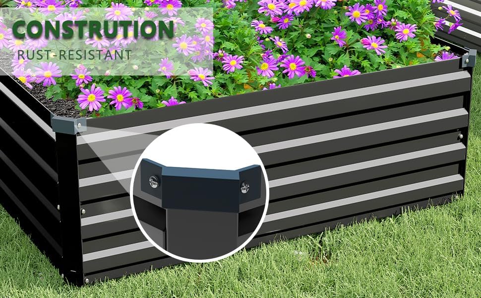 MGNO 2pcs 8x4x1FT Galvanized Raised Garden Bed-Outdoor Planter Box for Vegetables-Metal Garden Bed,Rectangle Planting Box for Herb,Flower,Black