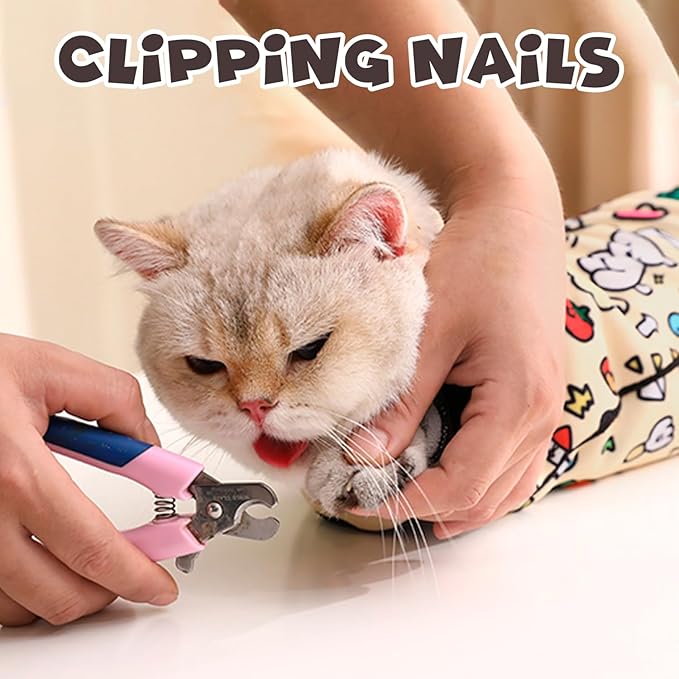 Cat Grooming Wrap, Self-Adherent Soft Cat Blanket to Wrap, Nail Clipping, Anti-Bite, Anti-Scratch, Anti-Escape Calming Wrap (Halloween, 6-10 lbs)
