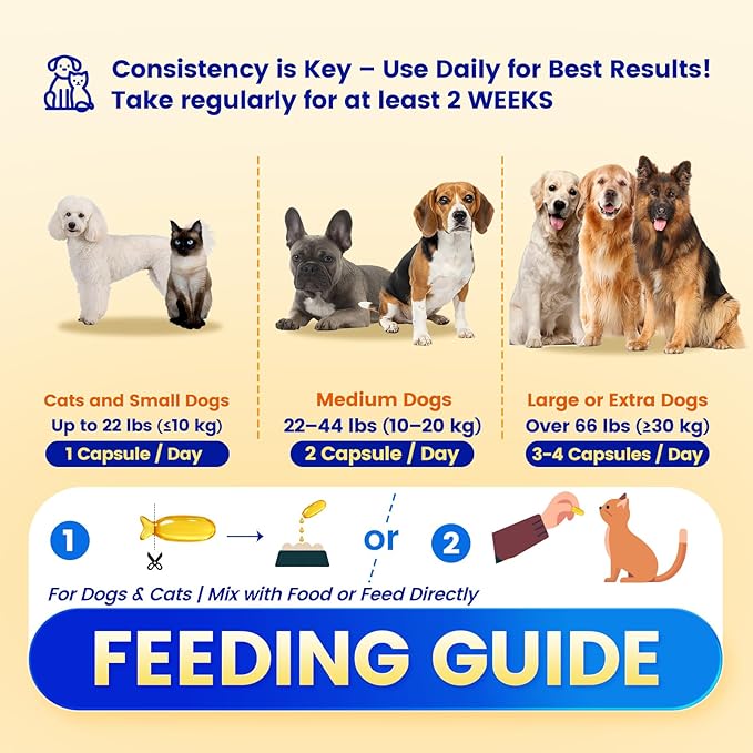 Fish Oil for Dogs & Cats, Omega 3 Fish Oil for Pets | Rich in 97% Omega 3 & 95% EPA+DHA | Made with Peruvian Anchovies, Promotes Healthy Skin, Shiny Coat & Strong Joints, 100 Capsules
