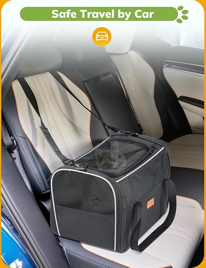 Morpilot Cat Carrier Soft - Portable Pet Carrier for Small or Medium Cats, Dogs and Puppy up to 14lbs, Airline Approved Dog Carrier with Safety Buckle - (Dark Gray)