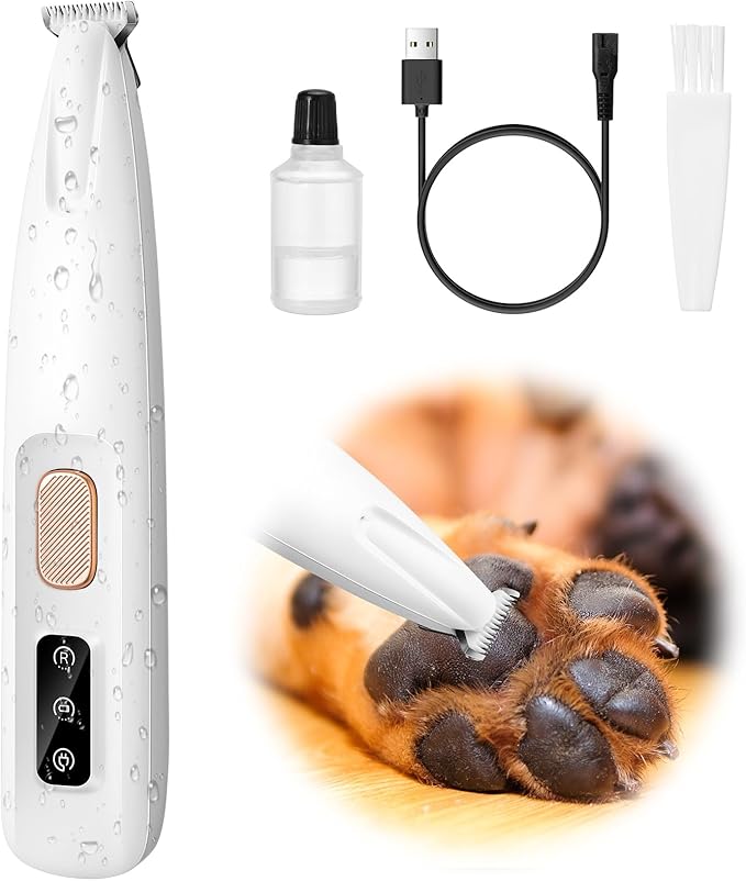 Palksky Dog Paw Trimmer, Upgraded 18mm-Blade Electric Dog Clippers for Groomming-with Led Display, Waterproof Pet Micro Precisiion Trimmer, Rechargeable Hair Shaver for Paws, Ears, Face, Rump-and Eyes