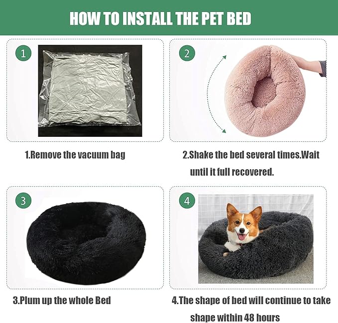 Calming Faux Fur Dog Beds Calming Donut Cuddler Dog Bed Washable Round Cat Bed Pillow Cuddler Fluffy Indoor Dog Calming Beds with Anti Slip Bottom Solid Color Hot Pink 27 Inch