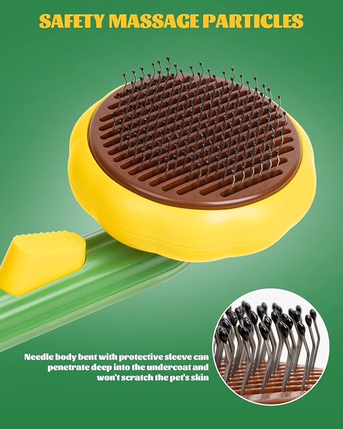 Self-Cleaning Dog & Cat Slicker Brush, Skin Friendly Deshedding Grooming Tool for Long or Short Haired Dogs Cats Rabbits, Dog Shedding Brush with Release Button-Sunflower