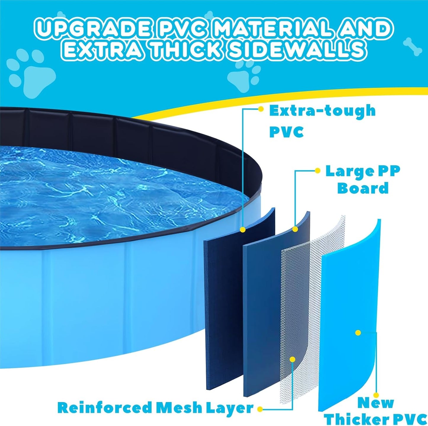 Extra Large Collapsible Dog Pool,97"x16" Anti-Slip Portable Swimming Pool Bathing Tub,Hard Plastic Kiddie Pool for Pets Dogs Cats & Kids…
