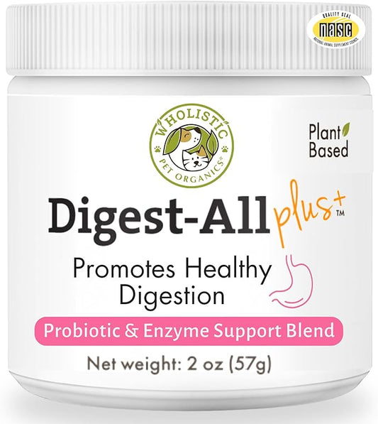Wholistic Pet Organics Probiotics for Dogs with Digestive Enzymes & Prebiotic Fiber - 2 Oz - Daily Cat & Dog Probiotics for Digestive Health, Anti Diarrhea & Gut Support - Natural Powder Supplement