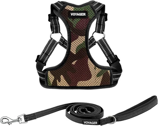 Best Pet Supplies Voyager Adjustable Step-in Flex Breathable Mesh Dog Harness for Small Medium Large Dogs Leash Set (Army Base), S