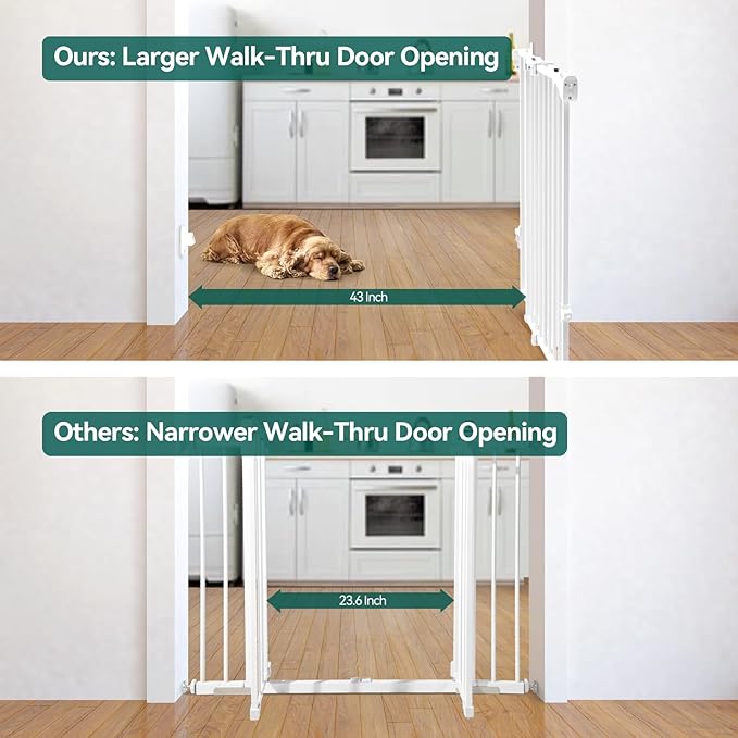 Babelio 31.5-55" No Bottom Bar Baby Gate Extra Wide, 2-in-1 Auto Close Dog Gate for The House, Stairs and Doorways, with Large Walk Thru Door, White