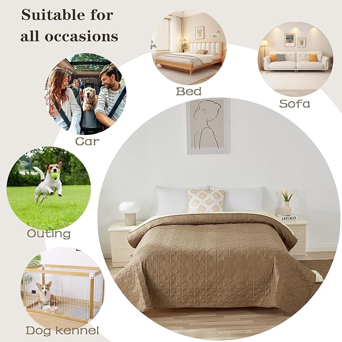 Waterproof Dog Bed Cover Pet Blanket, Soft Pet Couch Covers for Sofa Washable, Bed Couch Sofa Furniture Protector for Puppy Cat Kids (Khaki,210 * 305 CM)