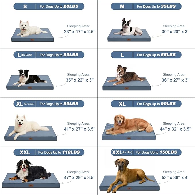 Outdoor Dog Bed for Medium Dogs, Waterproof Dog Crate Bed for Puppy Beds, Orthopedic Egg Crate Foam Pet Bed with Washable and Removable Oxford Cover, Blue