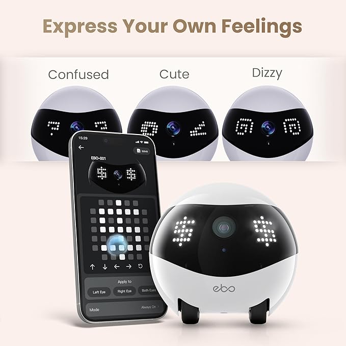 Enabot EBO Air 2 FamilyBot Indoor Security Camera Robot: 2K Pet Camera, Movable Home Robot, Custom Facial Expression, Auto-Recharge, Battery-Operated, 2-Way Talk, Night Vision(Jay Blue)