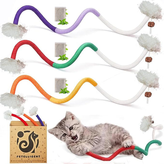 Bent Cat Rope Toy, Pet Chew Toys, Interactive Tease Toys for Cats and Kittens, Bite-Proof Playthings, Cotton Rope Kitten Toys Dental Care Stress Relief Pet Supplies (Extra Large 3 Pack)