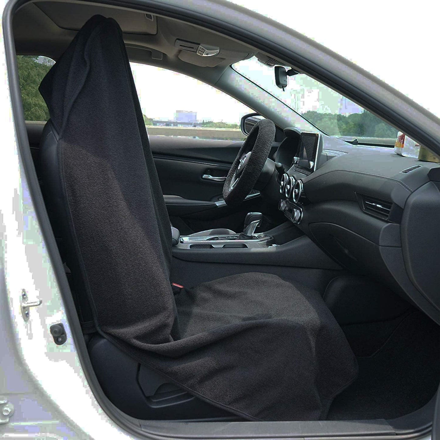 Car Seat Cover Protector Front Seats,for Gym Workout,Running,Swimming,Beach and Hiking,Waterproof Sweat Towel Bucket Seat Covers for Cars SUV Trucks (Black, 2Pcs)