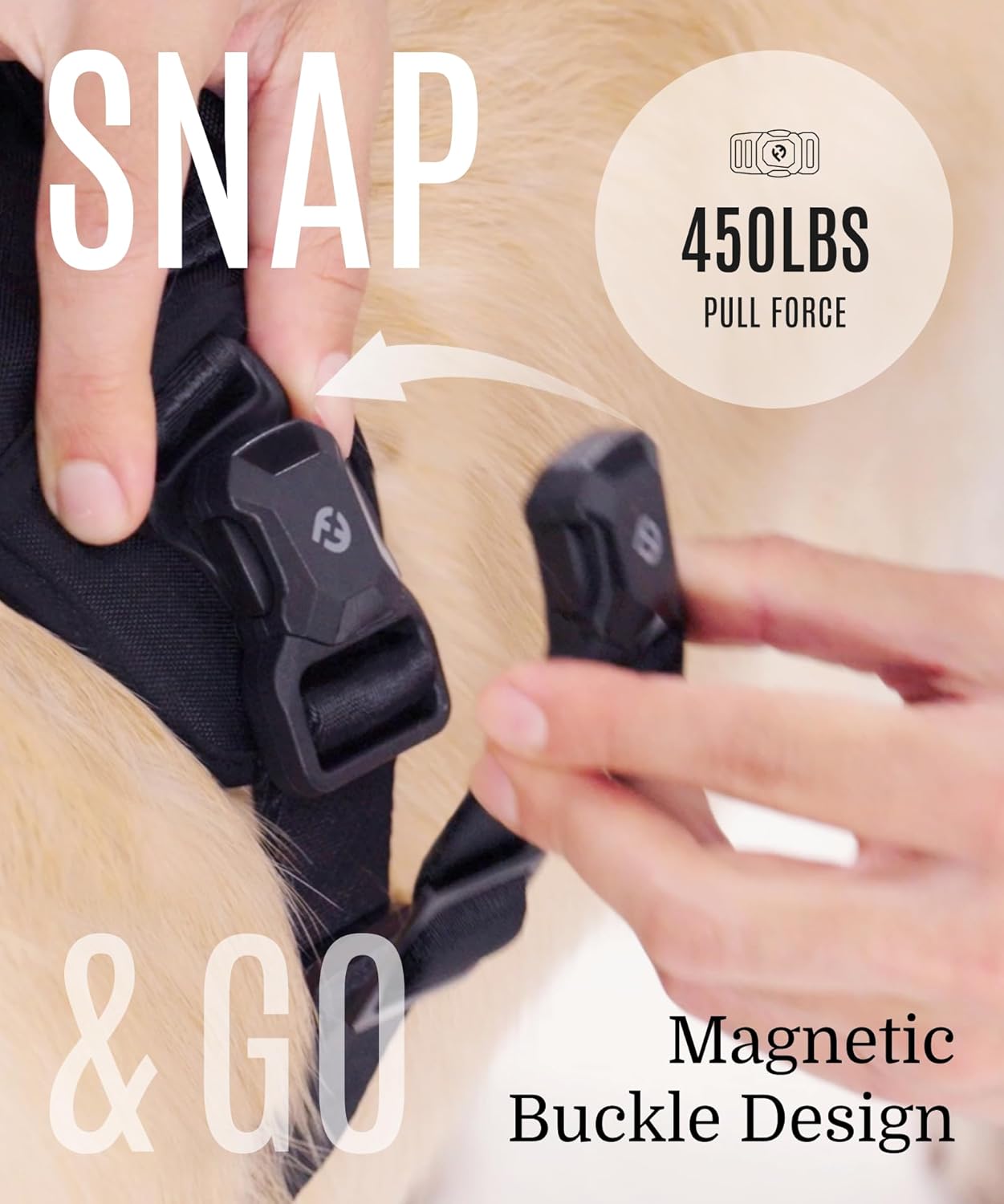 2025 New Edition, Fei & Eve MagEase Dog Harness - 3-Second Magnetic Buckles | 3-Point No-Pull Control | Heavy-Duty 900D Nylon | Dual Safety Handles | Breathable Mesh | Adjustable Fit | Small, Black