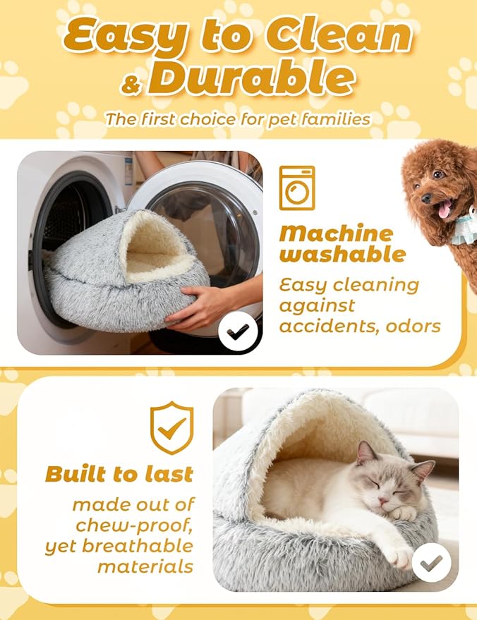 Dog Bed, Dog Bed with Cover Cave, Dual Comfort Design, Pet Bed for Small/Medium/Large Cats and Dogs, Anxiety Relief, Durable & Chew-Proof, Improves Sleep & Behaviour (Pink, 20in)