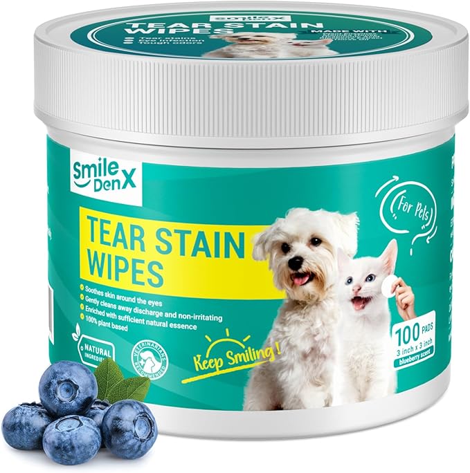 Dog Eye Wipes, Gentle Eye Wipes for Dogs & Cats, Pet Eye Cleaner Wash Removes Discharge, Crust, Debris, and Gunk (100, Blueberry)