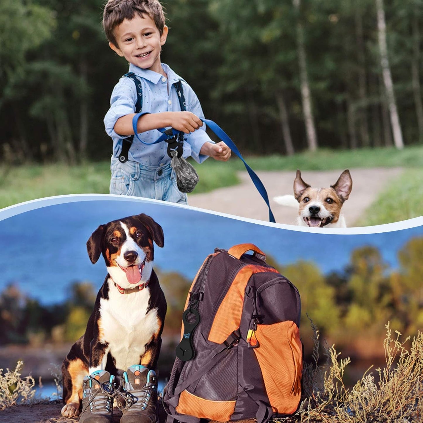 PuppyDoggy Dog Poop Bag Holder for Leash Waste Bag Carrier Dog Poop Bag Dispenser for Walking Running Bicycle Accessory 4 Pieces (Black + Mixed Blue)