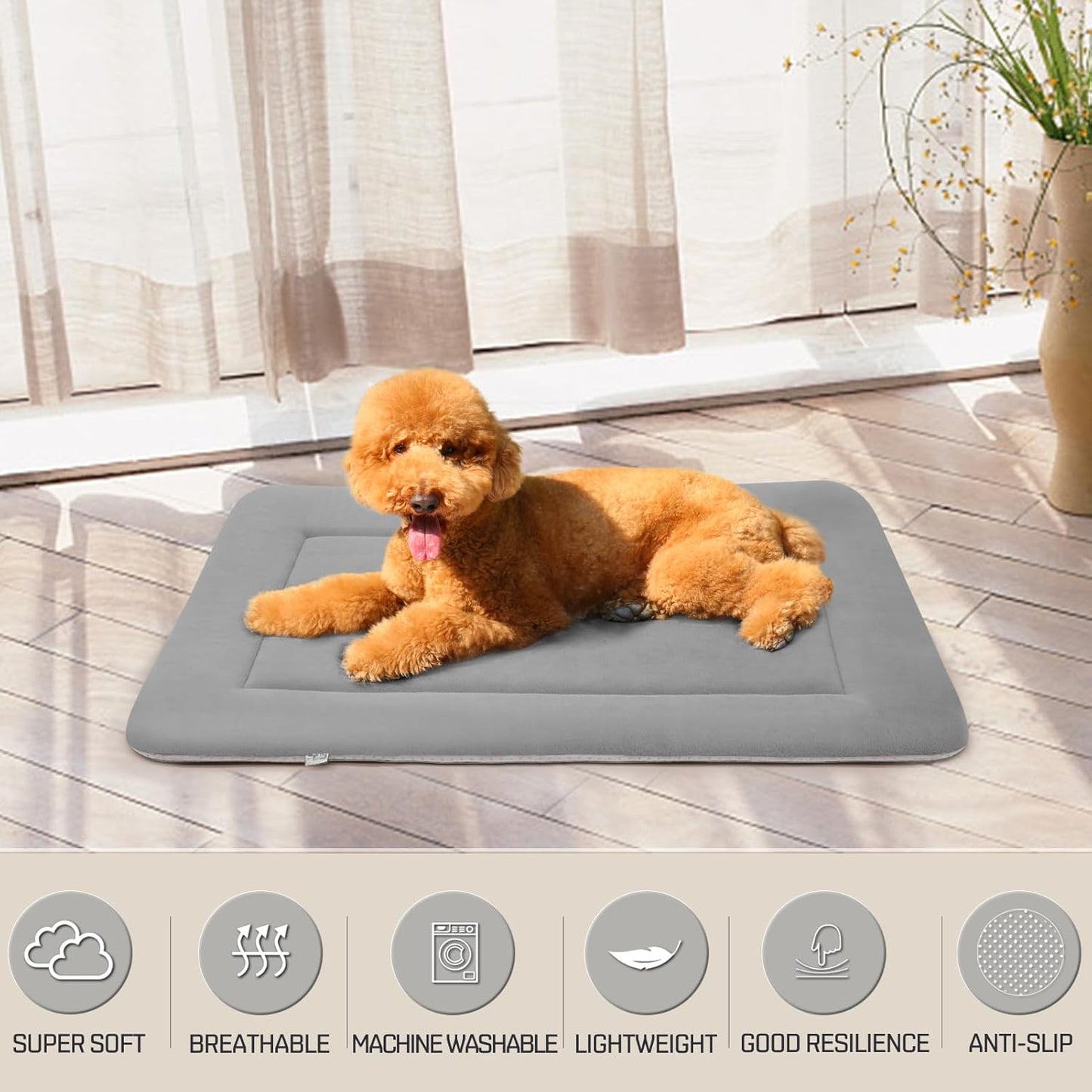Magic Dog Extra Large Dog Bed Soft Dog Crate Pad Dog Mat, Jumbo 48 Inches Machine Washable Pet Bed Kennel Pad with Non-Slip Bottom, Gray