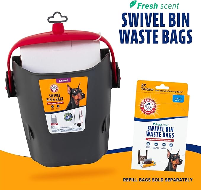 Arm & Hammer Pooper Scooper for Extra Large Dogs Heavy Duty, Outside Yard Dog Poop Scoop Pet Waste Clean Up with Bag Attachment - 2 Waste Bags Included