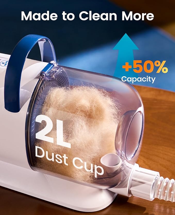 oneisall Dog Grooming Vacuum, 15000Pa Pet Vacuum Kit Shedding 99% Pet Hair, Dog Grooming Clippers with Trimmer Nail Grinder, ≤ 59dB Quiet Brush with 6 Tools, 2L Canister for Home Cleaning,Cozy SE 2