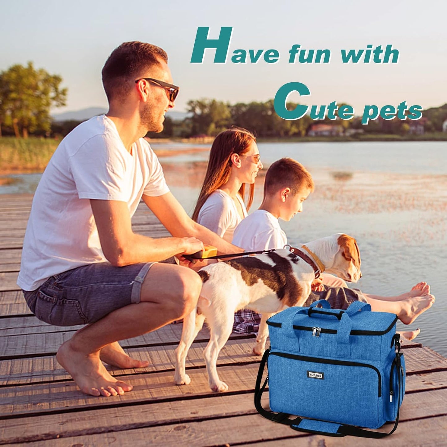 BAGLHER Dog Travel Bag, Pet Travel Bag (ALL Pet Travel Supplies), With 2 Pet Food Containers and 2 Collapsible Silicone Bowls; Essential Kits for Pet Travel Blue
