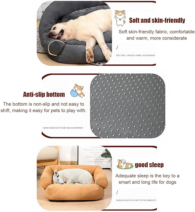 Suede Sofa Dog Bed, Multiple Sizes Orthopedic Memory Foam Mattress, Durable and Calming, Washable Dog Bed with Anti-Slip Bottom XL brightRed