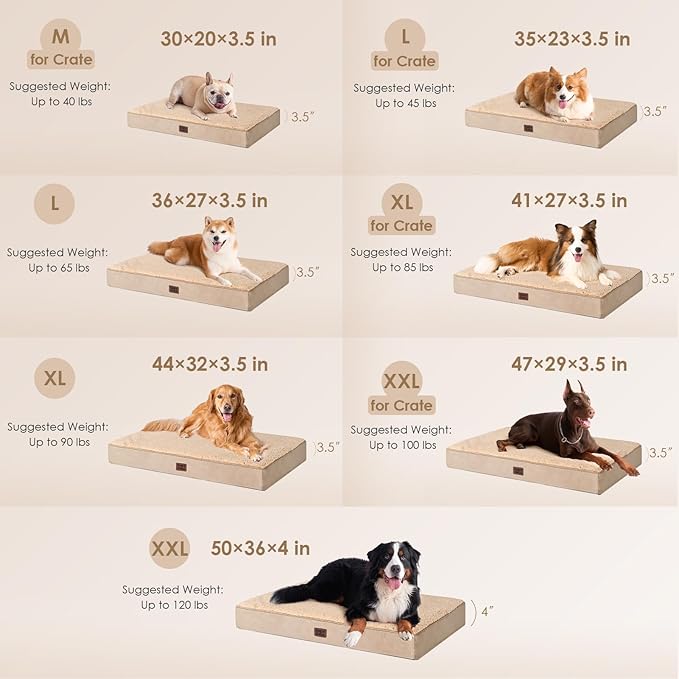 EHEYCIGA Orthopedic XL Dog Beds for Extra Large Dogs with Removable Washable Cover for Crate, Khaki, 41x27