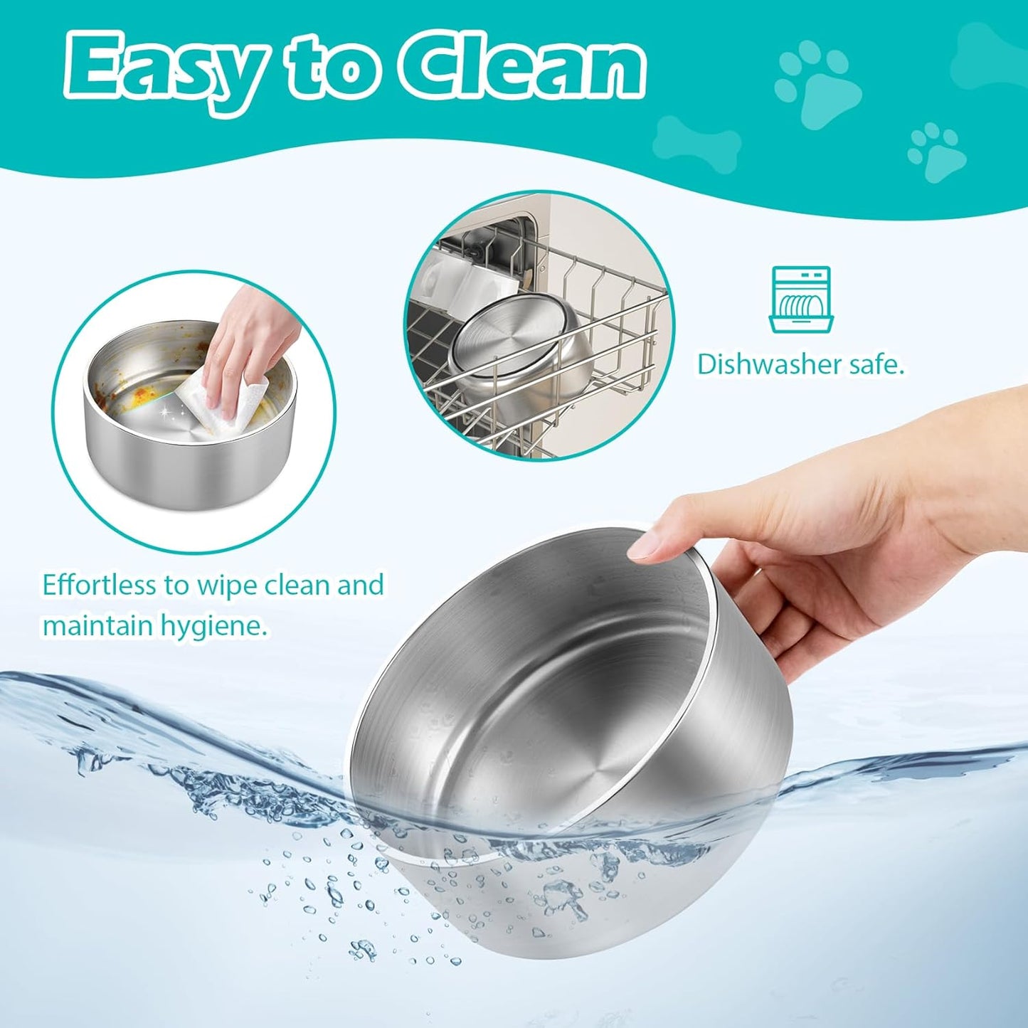 LIANLAI Stainless Steel Dog Bowls, Rust-Resistant Metal Large Dog Bowl, Double-Walled Puppy Water Bowl, Ideal Bowls Large Sized（64 oz）