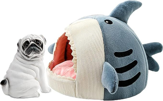 Shark Cat House, Shark Shaped Kennel, Kitten Bed Hideout House, Covered Shark Head Shaped Indoor Pet Nest for Cat, Small Dogs (Blue, L(18.5 * 17.7 * 13.4 in))
