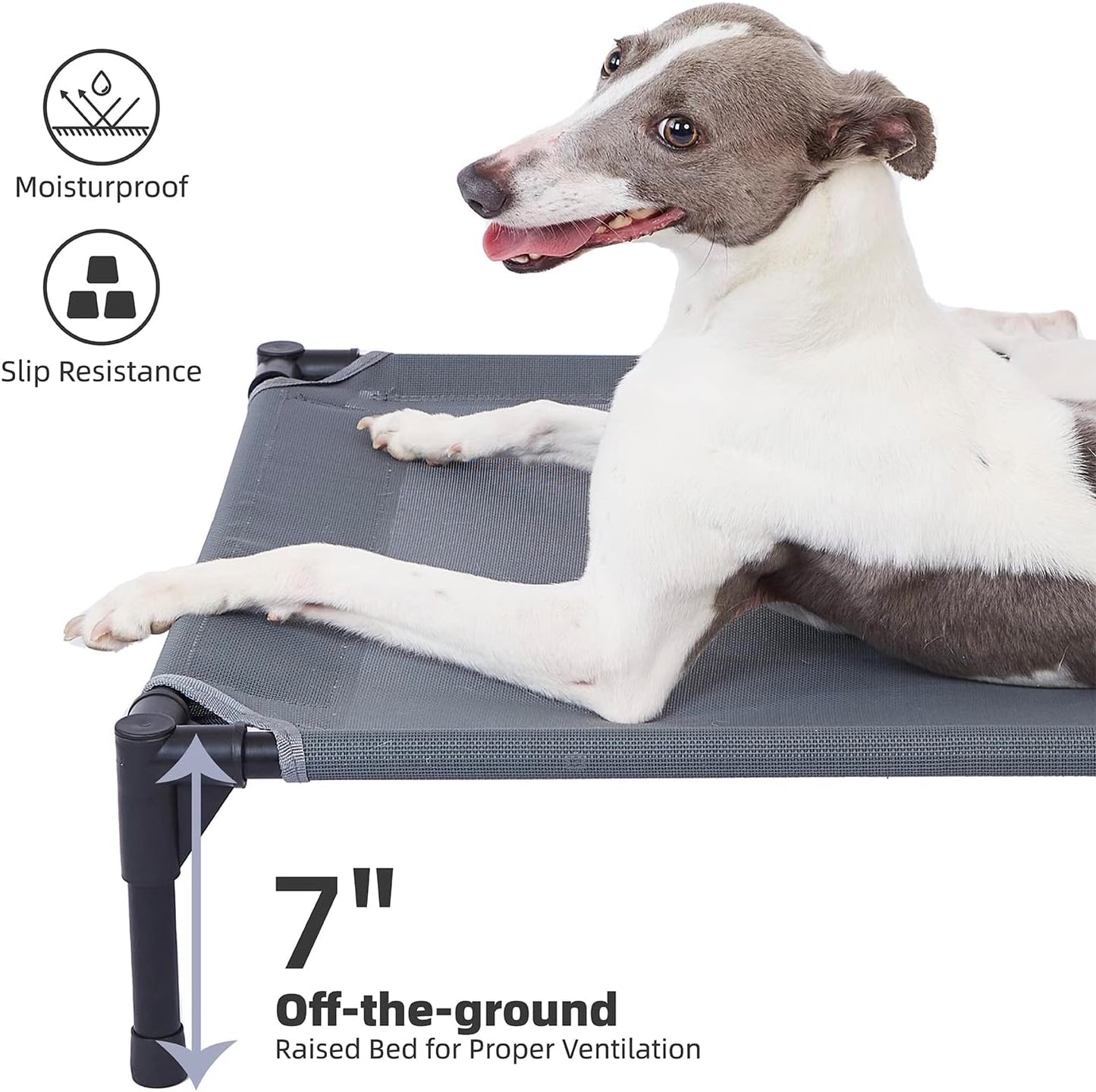 pettycare Elevated Outdoor Dog Bed - Dog Cots for Medium Pet, Heavy Duty Raised Cot Waterproof, Cooling Pets Bed with Washable Durable Teslin Mesh and Non Slip Feet, 32 Inches, Grey