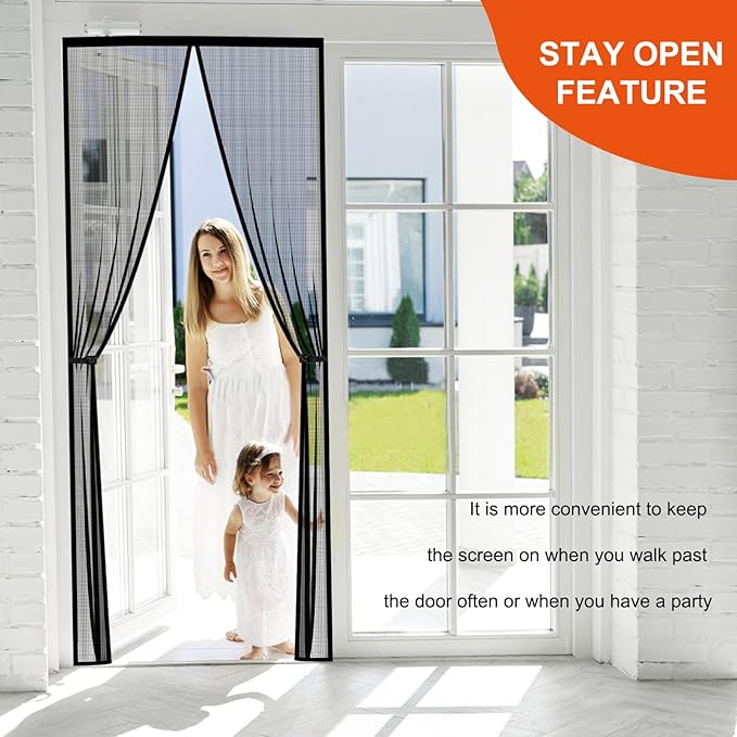 Fiberglass Magnetic Screen Door Fit Door Size 72 x 96 in- Heavy Duty Fiberglass Screen Door Mesh for Interior Door, Patio and Sliding Doors - Door Screen Magnetic Closure Let Fresh Air in