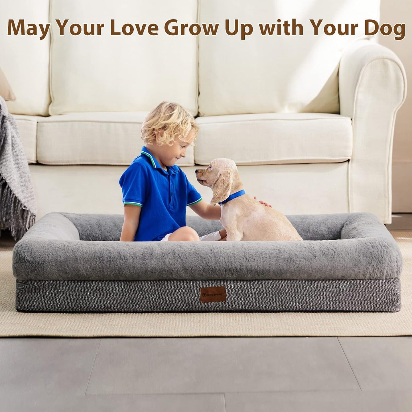 BFPETHOME XL Extra Orthopedic Dog Bed for Large Dogs – Washable Couch-Style Pet Bed with Supportive Bolster Sides, Removable Waterproof Cover, Non-Slip Bottom, Comfortable Dog Bed for Better Sleeping