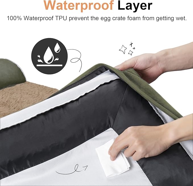 Small Dog Bed Orthopedic Washable: Beds Bolster Small Sized Dogs Bed Egg Crate Foam Couch Sofa Waterproof with Removable Cover - Dark Green