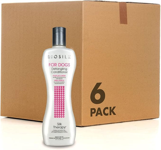 BioSilk for Dogs Silk Therapy Dog Detangling Conditioner, Dog Coat Conditioner to Help Smooth Knots and Tangles and Support Soft Manageable Coats during Routine Grooming, 12 Fl Oz - 6 Pack