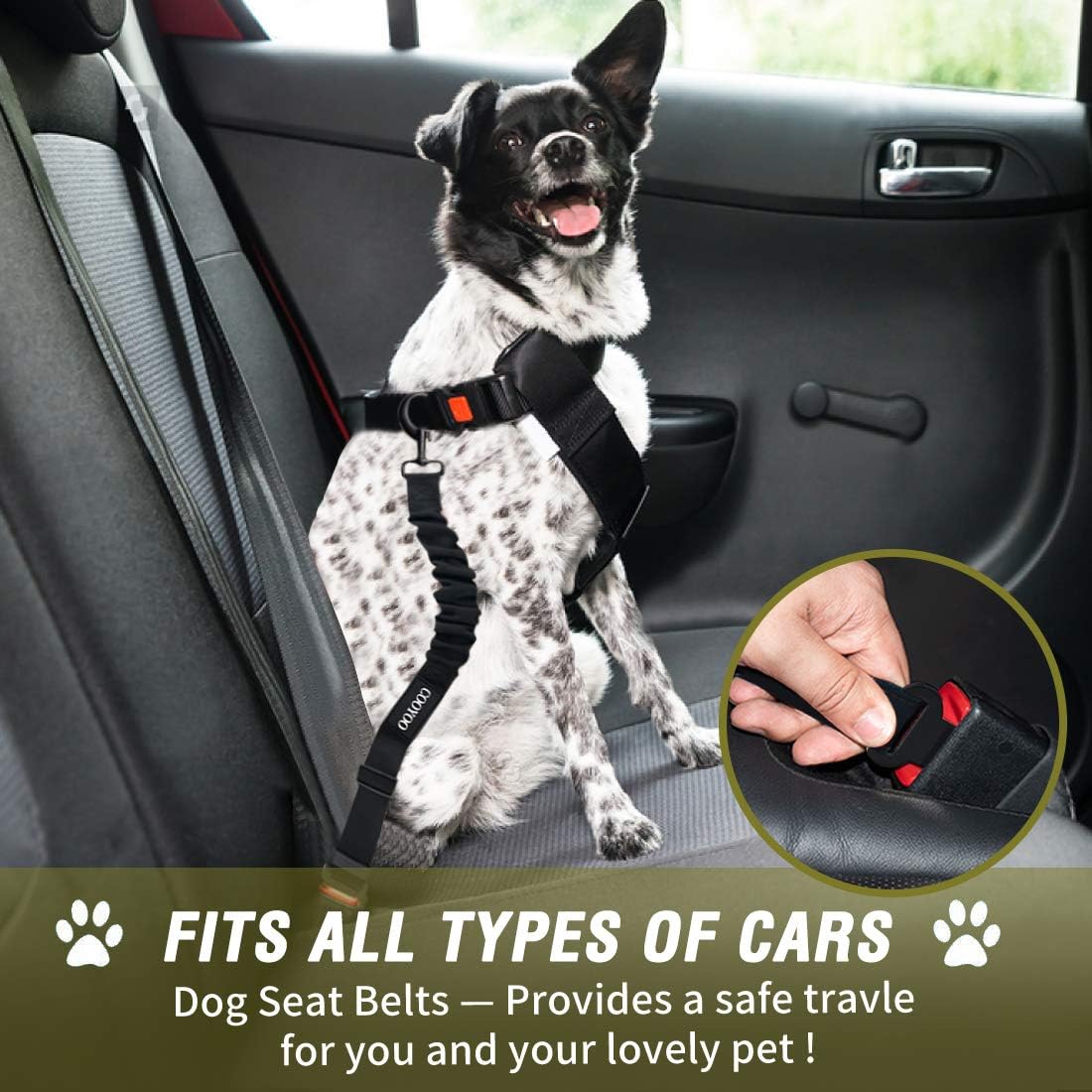 COOYOO Dog Seat Belt,3 Piece Set Retractable Dog Car Adjustable Seatbelts for Vehicle Nylon Pet Safety Heavy Duty & Elastic & Durable Car Harness for Dogs