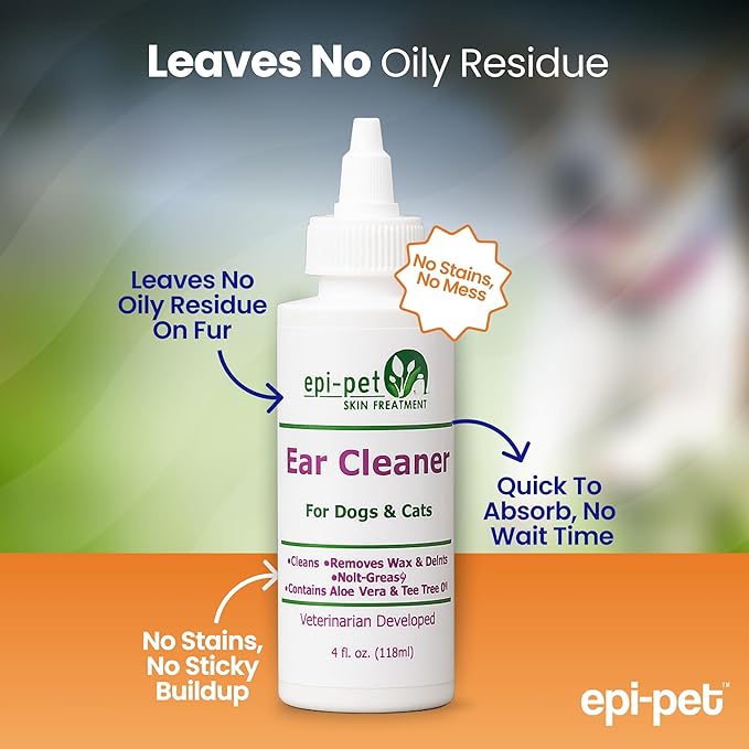 Dog & Cat Ear Cleaner Solution with Aloe Vera & Tea Tree Oil – Removes Itchy Ear Wax, Debris, Odor – Ears Wash, Drops & Flush for Pets, Dog Ears Cleaning, Cat Cleaner (4 oz- Pack of 2)