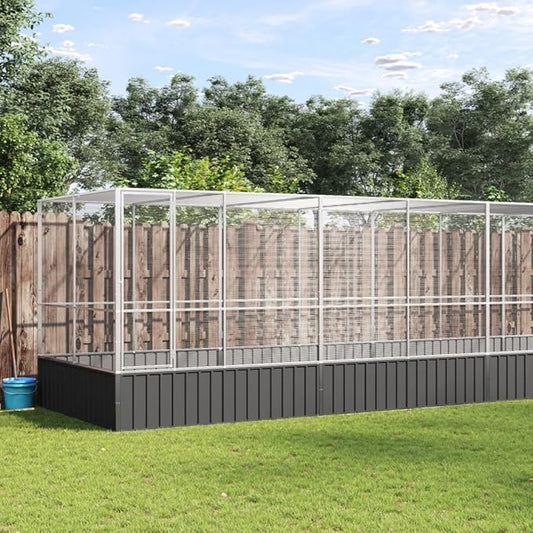 Large Metal Heavy Duty Walk-in Aviary Cage with Extension, Ample Activity Space Bird Cage with Lockable Door Also for Chickens and Rabbits, Silver 246.1"x81.5"x83.5" Steel,-413