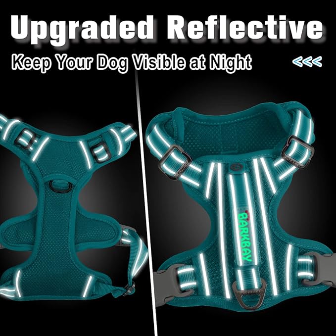 BARKBAY Dog Harness No Pull with ID Tag Pocket - Heavy Duty, Reflective, Easy Control for Large Dogs(Ocean Blue,S)