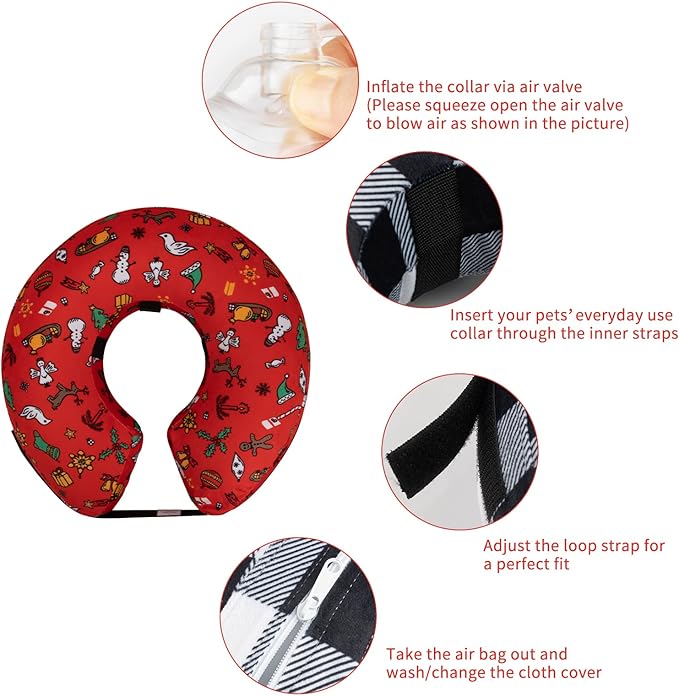 CuteBone Inflatable Dog Cone with Removable Soft Fleece Covers for Small/Medium/Large Dogs and Cats Neck Donut Collar After Surgery GWB07L