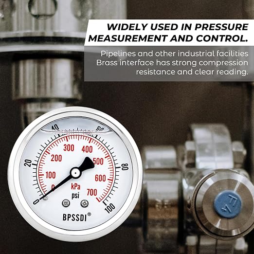 0-100Psi Glycerin Liquid Filled Low Pressure Gauge, 2.5" Dial Size, 1/4" G Back