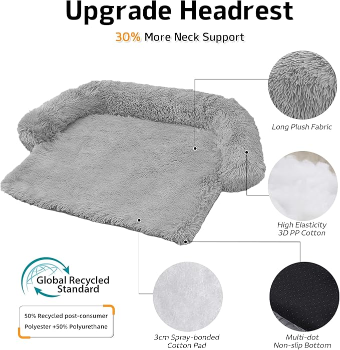 GGIB Calming Dog Bed Fluffy Plush Dog Mat for Furniture Protector with Removable Washable Cover for Large Medium Small Dogs and Cats (Medium, Grey)
