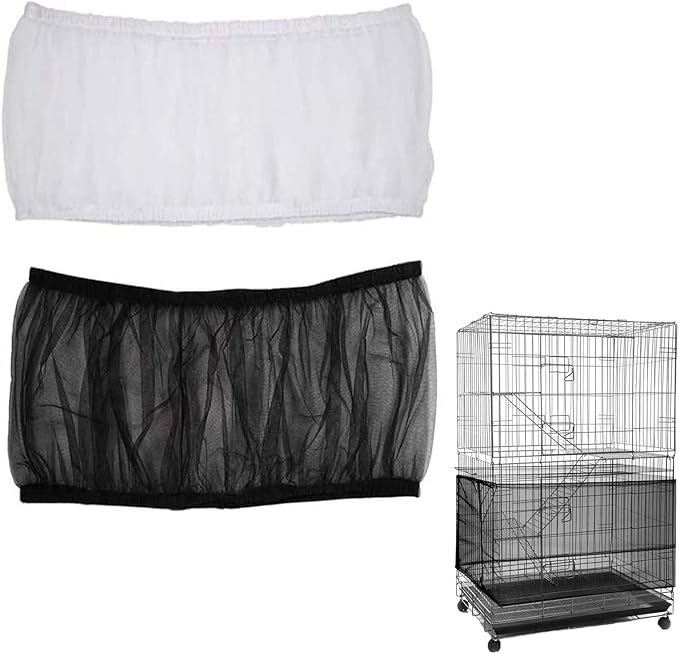 ISMARTEN Bird Cage Seed Catcher (2 Pack), Airy Gauze Bird Cage Cover Seeds Guard Dust-Proof Universal Birdcage Accessories Mesh Net Cover (Black + White, XL)