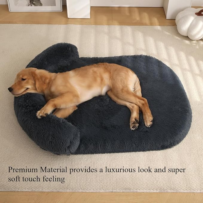 Calming Dog Bed - Fluffy Plush Mat with Removable Washable Cover | Furniture Protector for Large Dogs & Cats(Brown,21.65X15.75X4.33in)