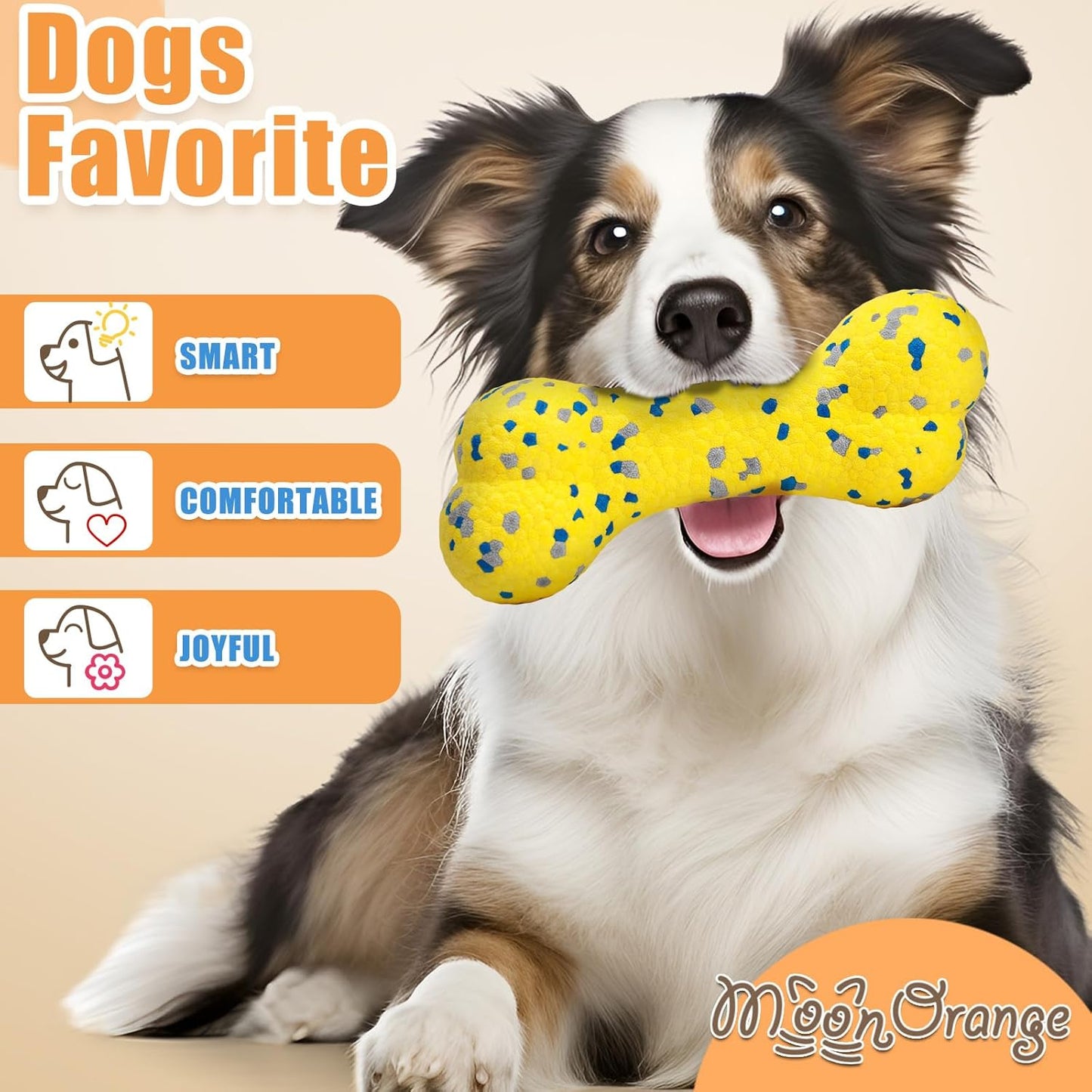 7.28" Indestructible Large Bone Balls for Aggressive Chewers Durable Stick Bouncy Interactive Chew Toy for Dogs Fetch Game Lightweight Floating Outdoor Training, Yellow