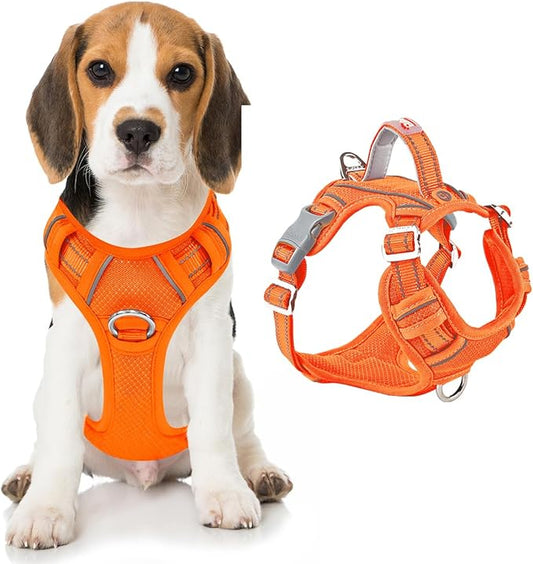BARKBAY Dog Harness No Pull with ID Tag Pocket - Heavy Duty, Reflective, Easy Control for Large Dogs(Orange,M)