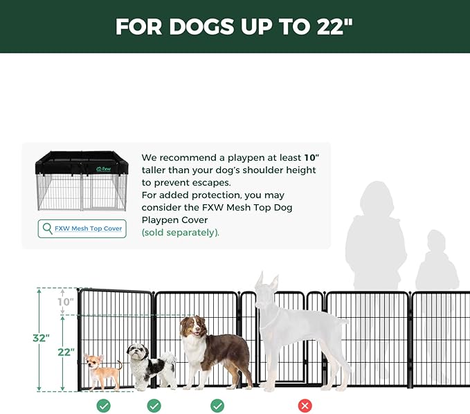 FXW Homeplus Unleashed Indoor Dog Playpen - Stress-Free and Safe Play, Heavy Duty 32 Inch 12 Panels Dog Pen for Small and Medium Dogs, Black│Patented